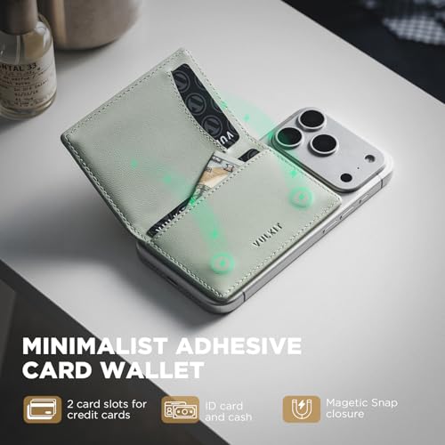 VULKIT Phone Card Holder Stick on Adhesive Credit Card Holder RFID Blocking Sticky Phone Wallet Compatible with iphone Leather Card Case for Women - color: Green
