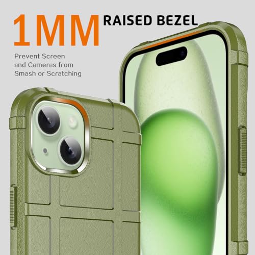 Rugged Shield 8ft Drop Proof TPU Thick Armor Tactical Protective Case Compatible with iPhone 15 (6.1 inches) - Army Green - color: Army Green, size: iPhone 15