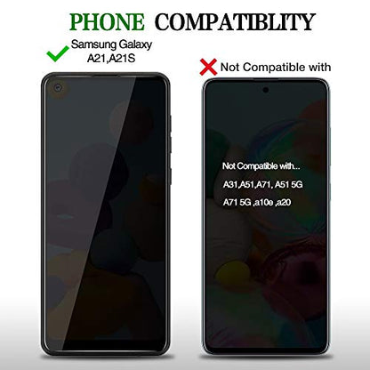 [2 Pack] for Samsung Galaxy A21/A21S Privacy Screen Protector, [Full Coverage] Anti Spy HD Clarity 9H Tempered Glass Screen Protector, Scratch Resistant, Bubble Free, Easy Insall, Case Friendly (6.5 - size: Samsung Galaxy A21/A21S