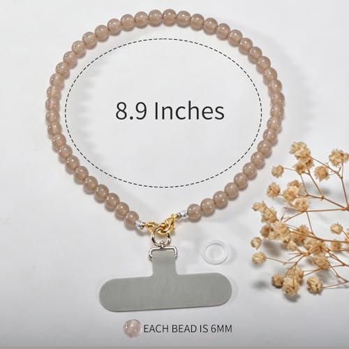 Agate Beaded Phone Wrist Strap for Women Men Stone Beads Charm Handmade Cellphone Chain Lanyard with Tether Tab - color: Grey-1, size: 6mm Beads