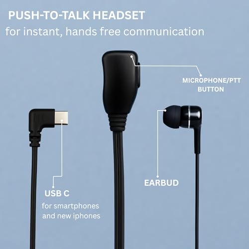 PTT Earpiece USB C - Earbuds with PTT Button and Mic (Compatible with Teams, Zello, and Walkie Talkie Apps on Android/iOS Smartphones) (in-Ear – 1 Pack) - style: In-Ear (1 Pack)