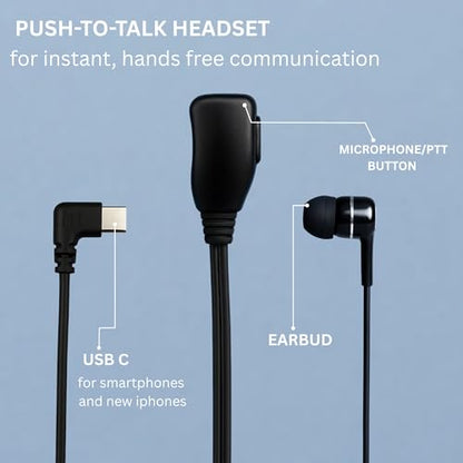 PTT Earpiece USB C - Earbuds with PTT Button and Mic (Compatible with Teams, Zello, and Walkie Talkie Apps on Android/iOS Smartphones) (in-Ear – 1 Pack) - style: In-Ear (1 Pack)