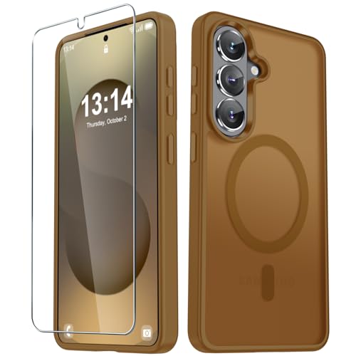YENAPOON for Samsung Galaxy S26 Case, Matte Magnetic Phone Cover, Brown | Fit for MagSafe, Screen Protector included, Shockproof Military Grade Protection, Translucent Frosted Back - color: Brown, size: For Galaxy S26