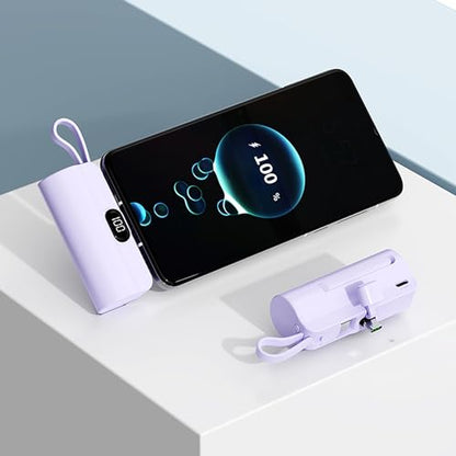 Mini Power Bank,Capsule Power Phone Charger 5500mAh,Portable Charger with Dual USB-C Ports for iPhone 17/16/15/15 plus/15 pro/15 pro Max/Android Phone/Samsung/Moto/LG etc (Purple) - color: Purple