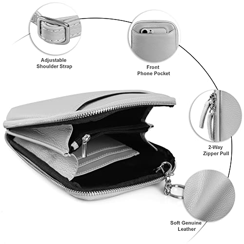 befen Genuine Leather Crossbody Cell Phone Purse for Women, Small Zip Around RFID Blocking Crossbody Wallet Bags - color: Light Gray