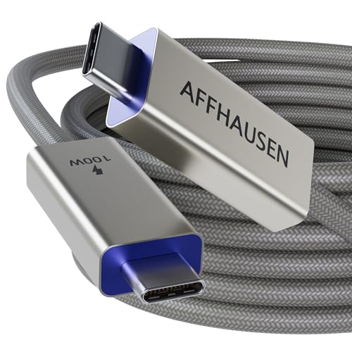 AFFHAUSEN USB-C to USB-C Cable 3ft (0.9m) 2-Pack, 100W, Braided White - size: 3FT