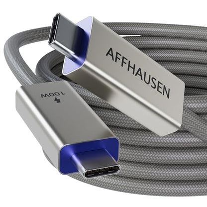 AFFHAUSEN USB-C to USB-C Cable 3ft (0.9m) 2-Pack, 100W, Braided White - size: 3FT