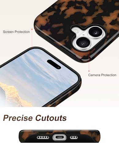 Jusy Magnetic Brown Tortoise Shell Phone Case for iPhone 16 Pro Max,Yellow | Compatible with MagSafe,Cute Aesthetic Cheetah Leopard Design,TPU and PC Protective Shockproof Cover - color: Yellow