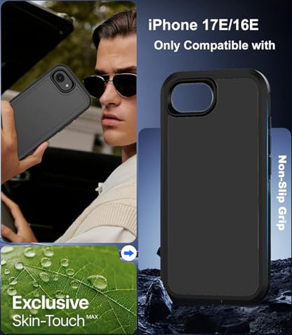 for iPhone 17e Case & iPhone 16e Case, Military-Grade Drop Protection Dual-Layer Rugged Shell with Screen Protector, Full-Body Non-Slip Shockproof Heavy Duty Protective Bumper Phone Cover (Black) - color: Black