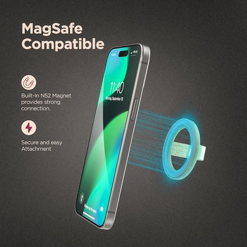 Encased Magnetic Phone Grip Holder (Compatible with MagSafe) Thin Silicone Finger Loop Ring for iPhone (Mint Glitter) - color: Green Glitter