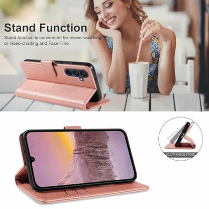 for Galaxy A17/A16 5G Phone Case Wallet RFID Blocking (Rose Gold) | Premium PU leather, card holder/cash slots, protective flip cover for Samsung Galaxy A17/A16, magnetic closure, kickstand - color: Rose Gold