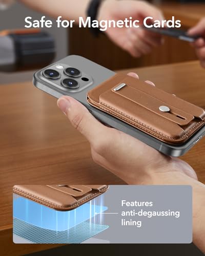 ESR for MagSafe Wallet Stand with Grip, 5 Card Holder, RFID Blocking | MagSafe Ring Included, Adjustable Stand, Magnetic Wallet for iPhone 17 Pro Max 17e 16 15 14 13 12, Selected Samsung, Brown - color: Brown
