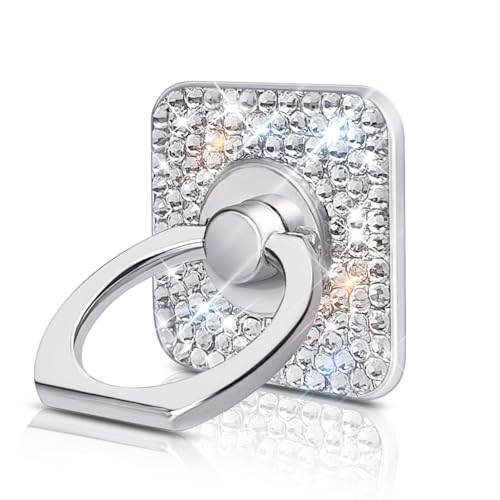Bling Crystal Rhinestone Cell Phone Ring Holder Grip，360°Rotation Metal Finger Cute Glitter Stand Kickstand Universal Compatible with iPhone Samsung Galaxy LG Google iPad （Silver Square） - color: silver square