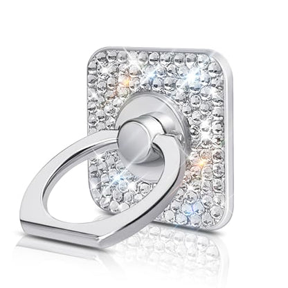 Bling Crystal Rhinestone Cell Phone Ring Holder Grip，360°Rotation Metal Finger Cute Glitter Stand Kickstand Universal Compatible with iPhone Samsung Galaxy LG Google iPad （Silver Square） - color: silver square