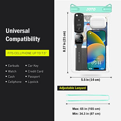 JOTO 2 Pack Large Waterproof Phone Pouch Bag, IPX8 Big Underwater Dry Bag with Lanyard for iPhone 17 Air 16 15 14 Plus Pro Max, Galaxy S24 S23 Ultra, Airpods Cash Credit Card Essentials -Black & Green - color: Blackgreen