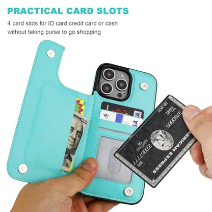 ONETOP for iPhone 16 Pro Max Wallet Case with Credit Card Holder,LightBlue | Kickstand,ID/Cash Holder,Case Wallet with Card Slots,Double Magnetic Clasp,Durable PU Leather Shockproof Cover for Women Men - color: Light Blue