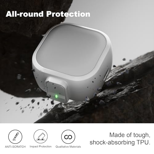 for Samsung Galaxy Buds 4 Pro/Buds 4 Case (2026) with Secure Safety Lock Clip,Shockproof Scratch-Resistant Hybrid PC+TPU Soft Shell Protective Cover Accessories with Carabiner&Cleaning Pen(White) - color: White Edge-Grey