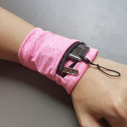 Wrist Wallet Bag Unisex Slim Zipper Pocket Lightweight Fabric Secure Fit For Gym Running Cycling Travel Hands Free, Gray - color: Gray