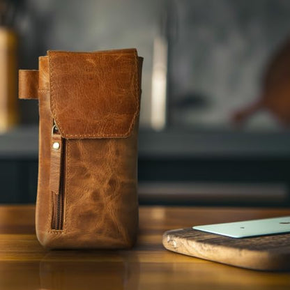 LEATHER VILLAGE Genuine Leather Cell Phone Holster with Belt Clip for Men - color: Suntan