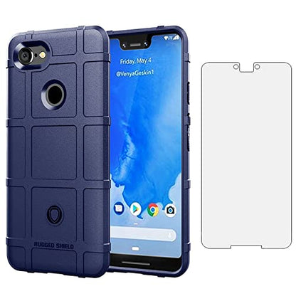 Phone Case for Google Pixel 3 XL with Tempered Glass Screen Protector Cover Film and Cell Accessories Rugged Hard Slim Heavy Duty Full Body Teens Pixel3XL Pixel3 LX Pixle 3XL Women Men Cases Blue - color: Blue