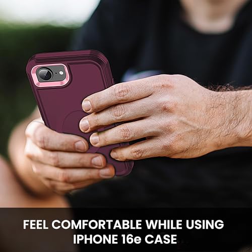 MXX for iPhone 16e & iPhone 17e Case, Compatible with MagSafe Heavy Duty Rugged Protective Cover, 3-Layer Shockproof Dustproof Drop Resistant Case Plum/Pink - color: Plum