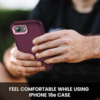MXX for iPhone 16e & iPhone 17e Case, Compatible with MagSafe Heavy Duty Rugged Protective Cover, 3-Layer Shockproof Dustproof Drop Resistant Case Plum/Pink - color: Plum