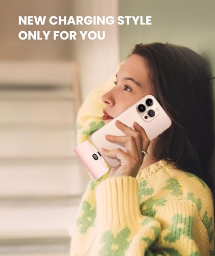 Pink Small Portable Charger for Lightning Builtin Metal Stand Lightweight Power Bank 5000mah With Digital Display Mini External Battery Pack for iPhone 14/13/13pro/13pro max/12/11/XR/6/6s/iPad/SE - color: Pink