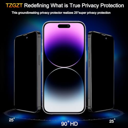 TZGZT Privacy Screen Protectors for iPhone 14 Pro Max, Tempered Glass, HD - color: iPhone 14 Pro Max-3+3Pack-Black