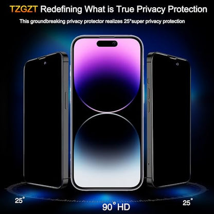 TZGZT Privacy Screen Protectors for iPhone 14 Pro Max, Tempered Glass, HD - color: iPhone 14 Pro Max-3+3Pack-Black