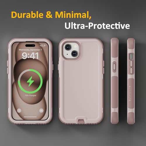 Follaroma Magnetic for iPhone 15 Case, Heavy Duty Cases, Light Brown,6.1" | Compatible with MagSafe, Heavy Duty Shockproof,Military-Grade Anti-Drop Protective,Dual Layer Magnetic Protection Phone Cover - color: Brown Pink, size: iPhone 15 6.1''