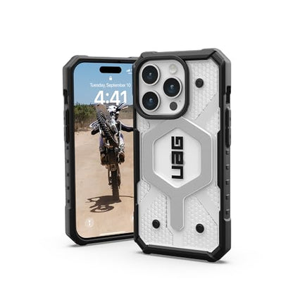 URBAN ARMOR GEAR UAG Case [Updated Ver] Compatible with iPhone 15 Pro Case 6.1" Pathfinder Clear Ice/Silver Built-in Magnet Compatible with MagSafe Charging Rugged Transparent Protective Cover - color: Ice/Silver