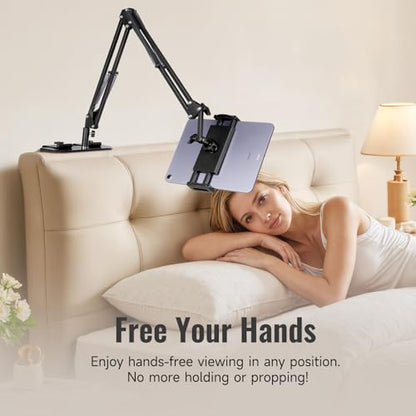 Phone Holder for Bed & Kindle Holder for Bed, Overhead Cell Phone Mount, Adjustable 360° Rotatable Metal Tablet Stand Holder for iPad Pro Air Mini, iPhone17/16, Kindle Other 5-12.9 Inch Devices