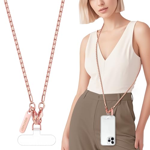 MOUTAKEY Cell Phone Lanyard Crossbody Phone Chain with Metal Detachable Phone Wrist Strap Cute iPhone Chain For Women (Pink Gold, Long) - color: Pink Gold, size: Long