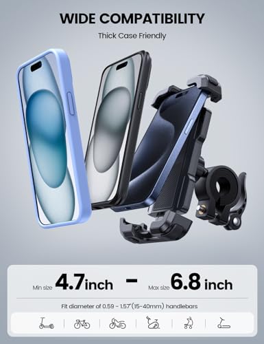 Lamicall Bike Phone Mount Holder - Motorcycle Phone Mount, Adjustable Cell Phone Holder Gifts, E-Bike Bicycle Scooter Handlebar Cradle Clip for iPhone Air 17 Pro Max, 16 15 Plus, 14, 4.7-6.8" Phone - color: Black