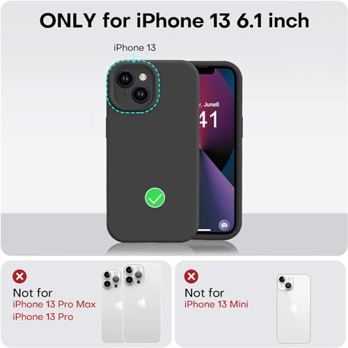 Vooii Compatible with iPhone 13 Case, Liquid Silicone Upgrade [Camera Protection] [Soft Anti-Scratch Microfiber Lining] Shockproof Phone Case for iPhone 13 6.1 inch - Black - color: Black, size: iPhone 13