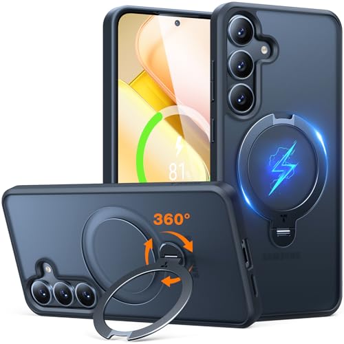 TORRAS 360 Spin for Samsung Galaxy S25 Case with Stand, Fit for MagSafe, 3X Military Grade Protective, Rotatable Kickstand for Samsung S25 Case, Magnetic Ring Slim Hard Cover, Matte Black 6.2'' - color: Matte Black, size: S25