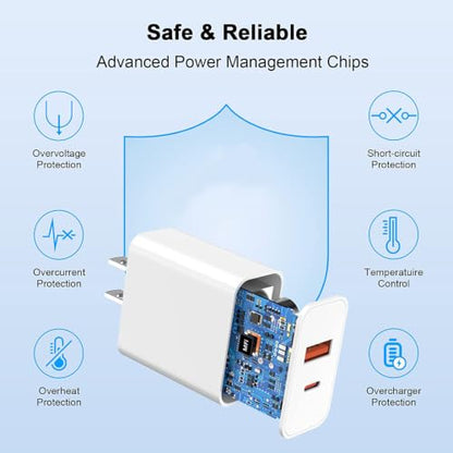 USB C Charger Block, 3Pack 20W Dual Port USB C Wall Charger Plug - color: White