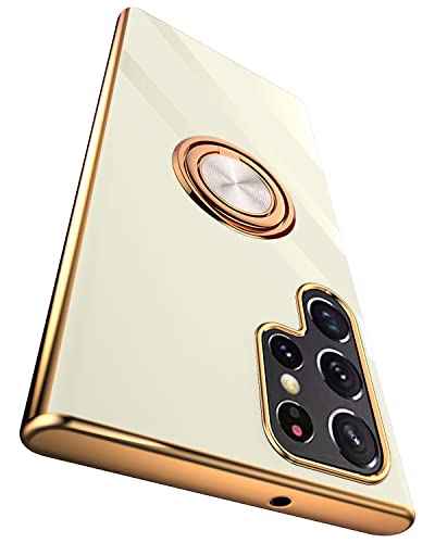 Compatible for Samsung Galaxy S22 Ultra Case with Ring Holder Kickstand [with Magnetic] Soft TPU Shockproof Electroplated Protective Phone Case for Galaxy S22 Ultra 5G White - color: White, size: Galaxy S22 Ultra