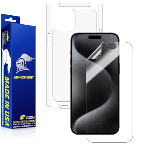 ArmorSuit Full Body Skin + Screen Protector for iPhone 15 Pro Max [6.7-inch] HD Clear MilitaryShield Film - Made in USA