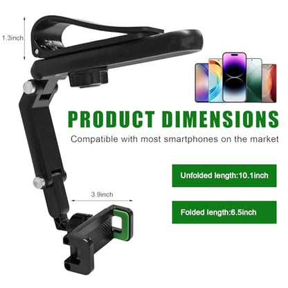 Sun Visor Phone Holder, 360° Rotatable Auto Visor Clip Foldable Smartphone Mount, Multifunctional Adjustable Rearview Clamp Compatible with Most cellphones, Car Accessories (Green) - color: Green