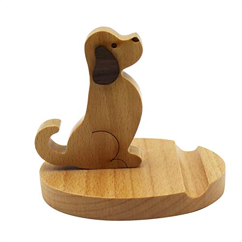 Cute Dog Cellphone Holder Stand Wooden Smartphone Desk Holder for All Mobile Phones Animal Phone Stand Desk Ornament - color: dog
