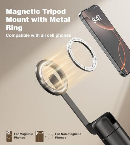 TONEOF 68" Magnetic Aluminum Phone Tripod Selfie Stick for iPhone & Android - color: Black