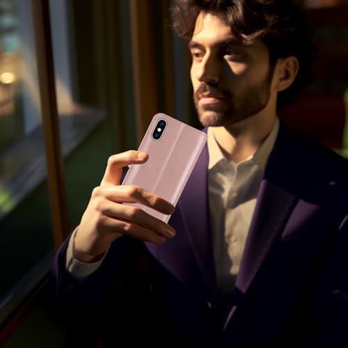 MONASAY Wallet Case for iPhone X/Xs with 3 Card Holders - Rosegold | Kickstand,RFID Blocking,6.6 feet of shock absorption,PU Leather,Strong Magnetic Closure,Fits 5.8 inch ONLY,screen Protector - color: Rosegold