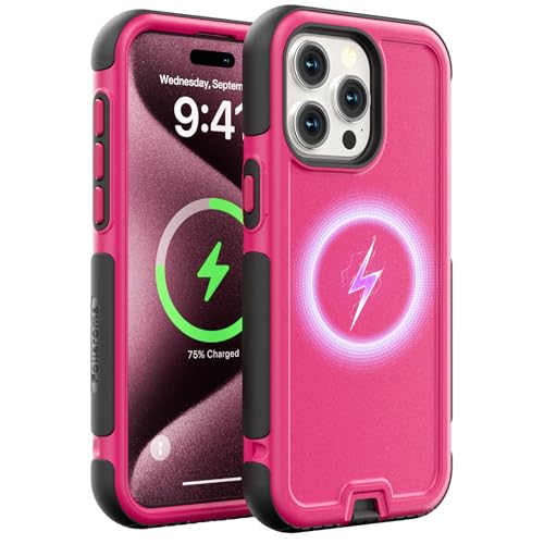 Follaroma for iPhone 15 Pro Max Case, Compatible with MagSafe, Heavy Duty Shockproof Protective Phone Case, Anti-Drop Protection, Dual Layer Magnetic Phone Cover for iPhone 15 Pro Max, 6.7", Hot Pink - color: Hot Pink, size: iPhone 15 Pro Max 6.7''