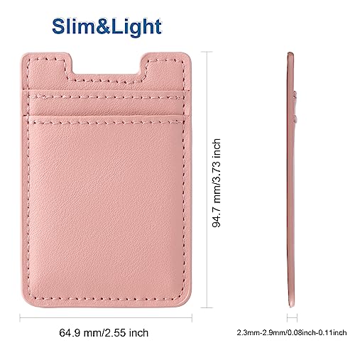 Phone Card Holder Stick on,2Pack Phone Wallet for Back of Phone Case, Leather Credit Card Holder for Cell Phone Sticky Wallet RFID Double Pocket Sticker for iPhone, Android, Samsung-Pink,Blue - color: Pink,Blue