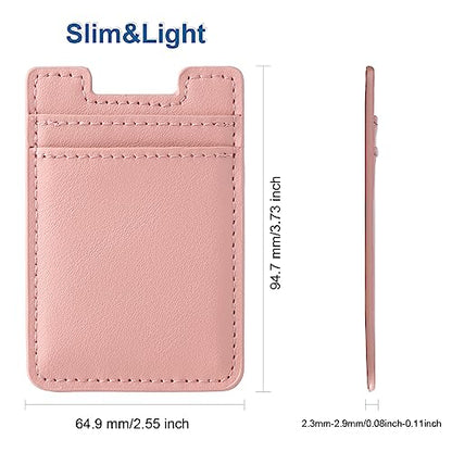 Phone Card Holder Stick on,2Pack Phone Wallet for Back of Phone Case, Leather Credit Card Holder for Cell Phone Sticky Wallet RFID Double Pocket Sticker for iPhone, Android, Samsung-Pink,Blue - color: Pink,Blue