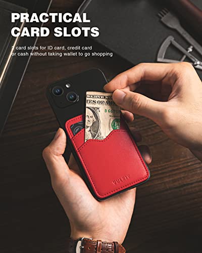 VULKIT Stick on Card Holder Compatible for iphone Leather Cell Phone Wallet Credit Card Case Strong Sticker for Women - color: Red