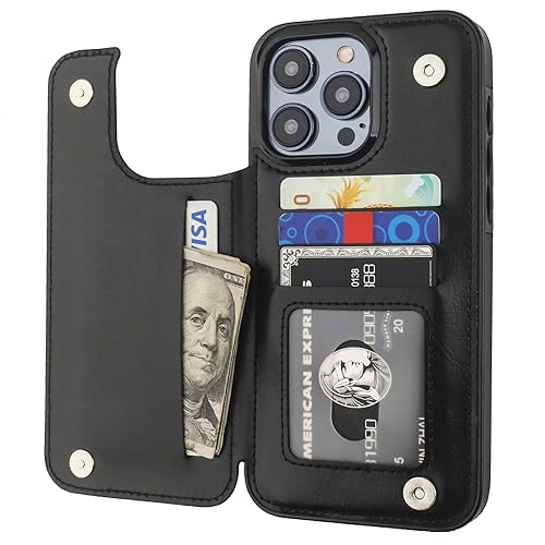 ONETOP for iPhone 15 Pro Max Wallet Case with Credit Card Holder,Black | Kickstand,ID/Cash Holder,Case Wallet with Card Slots,Double Magnetic Clasp,Durable PU Leather Shockproof Cover for Women Men - color: Black