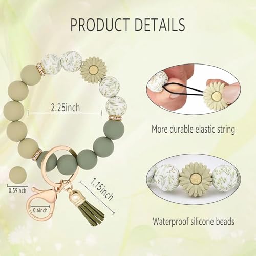 Silicone Beaded Phone Wrist Strap, Phone Wristlet Strap with Tether Tab, Elastic Hands-Free Daisy Wristlet Bracelet(Green) - color: Daisy Green