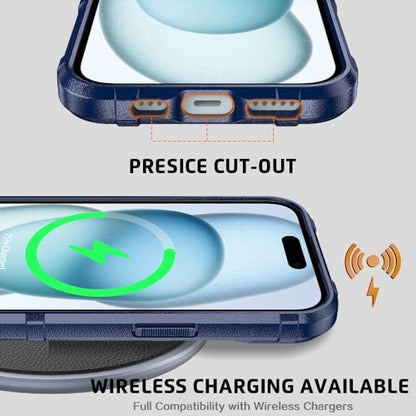 Rugged Shield 8ft Drop Proof TPU Thick Armor Tactical Protective Case Compatible with iPhone 15 (6.1 inches) - Navy Blue - color: Navy Blue, size: iPhone 15